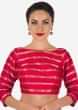 Rani pink blouse in silk with copper color weave in stripes motif only on Kalki