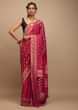 Rani Pink Saree In Satin Silk With Woven Geometric Jaal And Butti Design