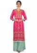 Rani Pink Straight Palazzo Suit In Gotta Lace And Patch Embroidery Online - Kalki Fashion
