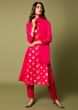 Raspberry Red A Line Suit With Hand Woven Banarasi On The Centre Kali And Cheeta Embroidery