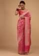 Raspberry Pink Saree In Pure Banarasi Silk With An Orange Luminous Shade And Upada Zari Weave Floral Butti Work