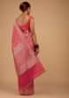 Raspberry Pink Saree In Pure Banarasi Silk With An Orange Luminous Shade And Upada Zari Weave Floral Butti Work