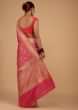 Raspberry Pink Saree In Pure Banarasi Silk With An Orange Luminous Shade And Upada Zari Weave Floral Jaal Work