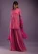 Raspberry Rose Pink Sharara Suit In Georgette With All Over Print And Churidar Sleeves  