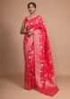Red Banarasi Saree In Silk With Weaved Floral Jaal