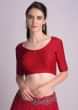 Red Blouse With Half Sleeves And Round Neckline 