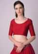 Red Blouse With Half Sleeves And Round Neckline 