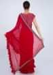 Red Georgette Saree With Ruffled Hem And Pallu Online - Kalki Fashion