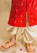 Kalki Boys Red Kurta And White Dhoti Set In Silk With Zari Embroidered Buttis By Tiber Taber