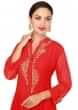 Red Kurti Adorned In Resham And Kundan Placket Online - Kalki Fashion