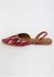 Red Mules With Back Strap Featuring Ikkat Striped Print And Braided Rose Gold Zari By Vareli Bafna