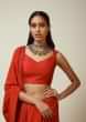 Red Sleeveless Blouse In Raw Silk With V Cut Neckline And Side Zip Closure