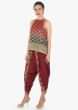 Red and navy blue georgette top with red dhoti pants only on Kalki