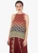 Red and navy blue georgette top with red dhoti pants only on Kalki