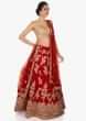 Red Lehenga In Raw Silk Adorn In Resham Zari Work With 3D Fancy Flowers Online - Kalki Fashion