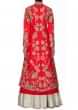 Red Lehenga With Embroidered Long Jacket Blouse Online - Kalki Fashion