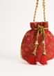 Red Potli Bag In Brocade Silk With Geometric Jaal Design Online - Kalki Fashion