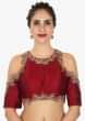 Red stitched blouse enhanced in zardosi and sequin work only on Kalki