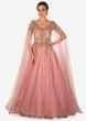Rose Pink Net Gown Studded with Zardosi Work Only on Kalki