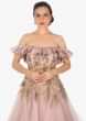 Rose Pink Off Shoulder Net Gown Featuring Handwork and Ruffles