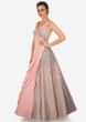 Rose Pink Textured Satin and Georgette Sequined Gown with Drape Only on Kalki