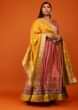 Rouge Pink Anarkali Suit In Silk With Bandhani And Patola Print And Contrast Mustard Frill
