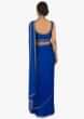 Royal blue georgette saree with pre stitched pallo and pleats 