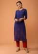 Royal Blue Straight Cut Kurti In Crepe With Bandhani And Floral Printed Motifs 