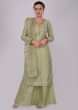 Sage green cotton suit set in self resham and sequins floral embroidery 