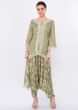 Sage green printed dhoti and top with crochet and fringes only on Kalki