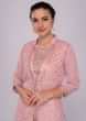Salmon pink embroidered suit with skirt, jacket and dupatta 
