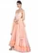 Salmon pink net anarkali gown in mirror, stone and flat pearls