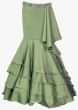 Satin green fish tail layered skirt paired with one shoulder crop top 