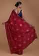 Scarlet Red Saree In Cotton Silk With Weaved Floral Pattern In Round Buttis