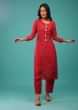 Scarlet Red Kurti With Bandhani Print And Round Neckline
