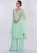 Sea Green Sharara Suit Set In Georgette Online - Kalki Fashion