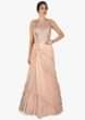 Seashell pink gown in twisted drape with embroidered bodice only on Kalki