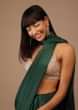 Green Milano Satin Saree With Hand Embroidered Bustier 
