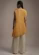 Ochre Yellow Kurti And Palazzo Set In Crushed Crepe With Thread Embroidered Hand Work And Diagonal Placket Online - Kalki Fashion