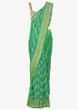 Shaded Green georgette saree with weaved work in stripes and floral butti