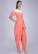 Shaded Lei Flower Peach Crop Top And Dhoti Set In Cotton  