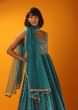 Shaded Blue Anarkali Suit With Bandhani Print And Mirror Abla Embroidered Bodice  