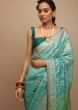 Shaded Green And Turquoise Saree In Georgette With Woven Floral Jaal And Sequins Embellishments