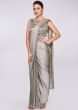 Silver grey satin saree gown with kundan embroidered bodice 