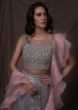 Silver Grey Lehenga Set In Sequins Embroidered Net With Pink Organza Ruffled Dupatta Online - Kalki Fashion