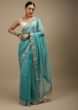 Sky Blue Saree In Organza With Bandhani Print In Floral And Geometric Motifs Along With Gotta Patti Accented Border  