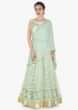 Mint blue anarkali suit in lucknowi thread work and attached dupatta only on Kalki