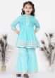 Kalki Sky Blue Sharara Suit For Girls In Cotton With Embroidery In Gotta Patti And Jaipuri Lacework