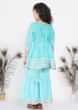 Kalki Sky Blue Sharara Suit For Girls In Cotton With Embroidery In Gotta Patti And Jaipuri Lacework