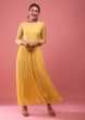 Snapdragon Yellow Jumpsuit In Chiffon With Full Sleeves And Embroidered Belt In Moti